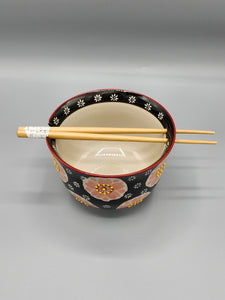 Noodle Bowl with Chopsticks - Floral